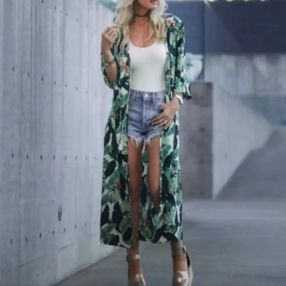🔥🔥🔥Rachel Zoe Palm print duster beach cover up OS - Picture 2 of 14
